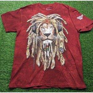 Rainforest Cafe Men's Size L Red Acid Wash Rasta Lion Short-Sleeve Music Y2K